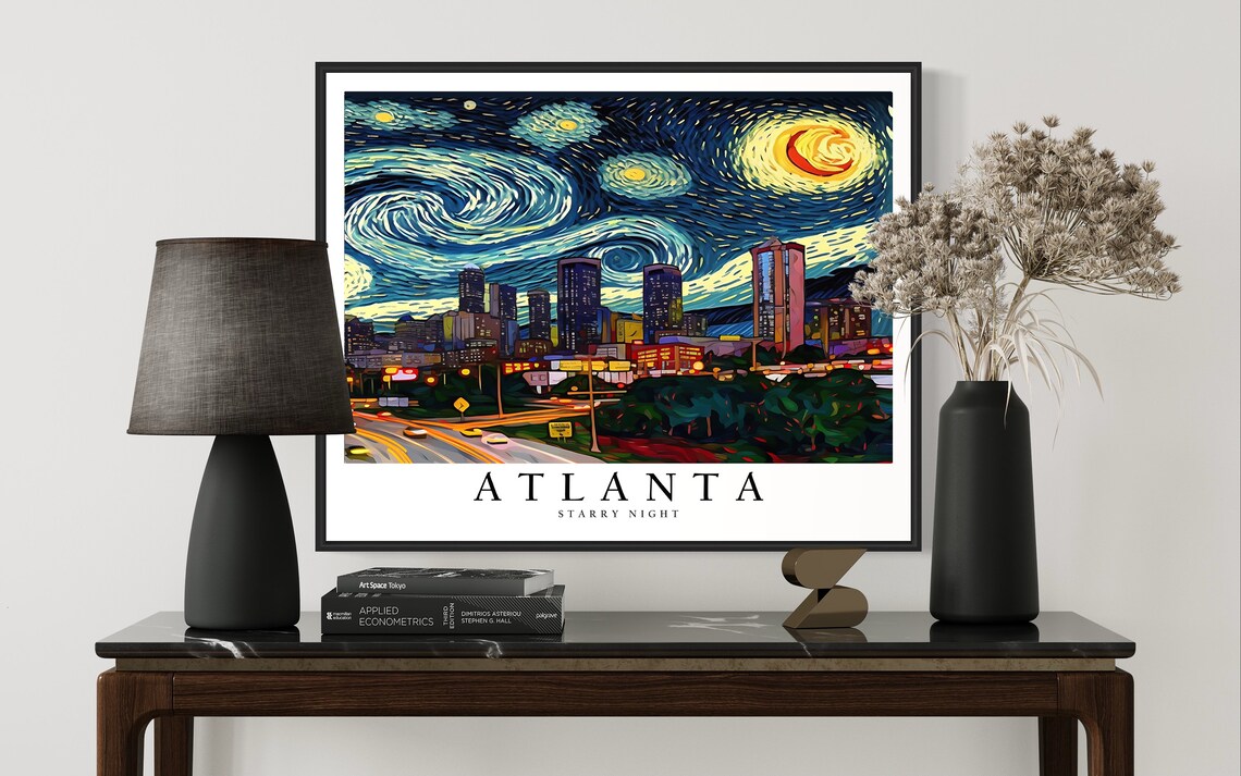 Atlanta Starry Night Downtown Skyline Night Highways Art Poster - Image 3