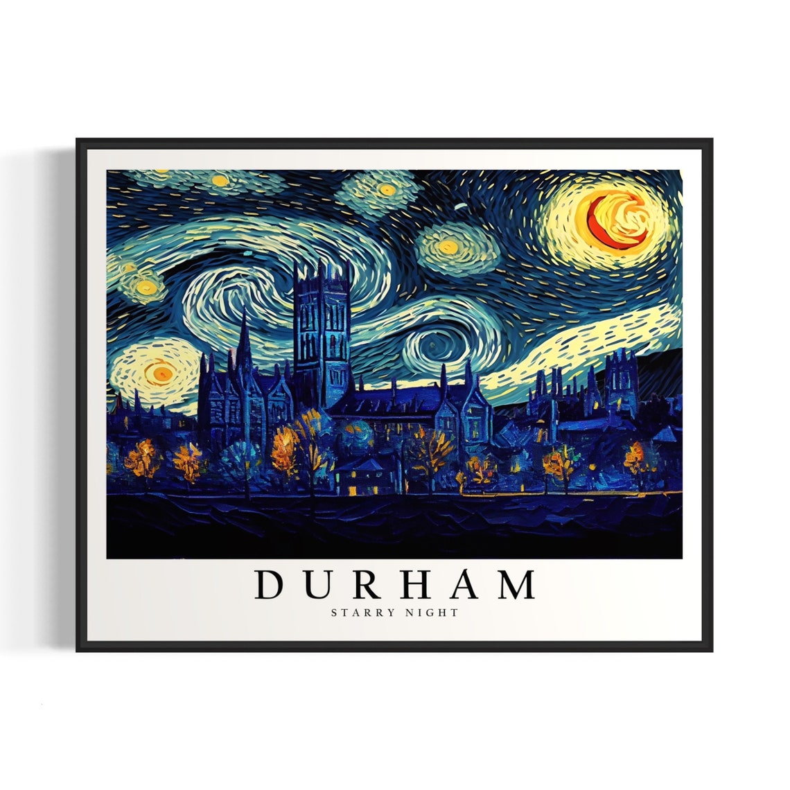 Durham Gothic Cathedral Van Gogh Starry Night Skyline Poster