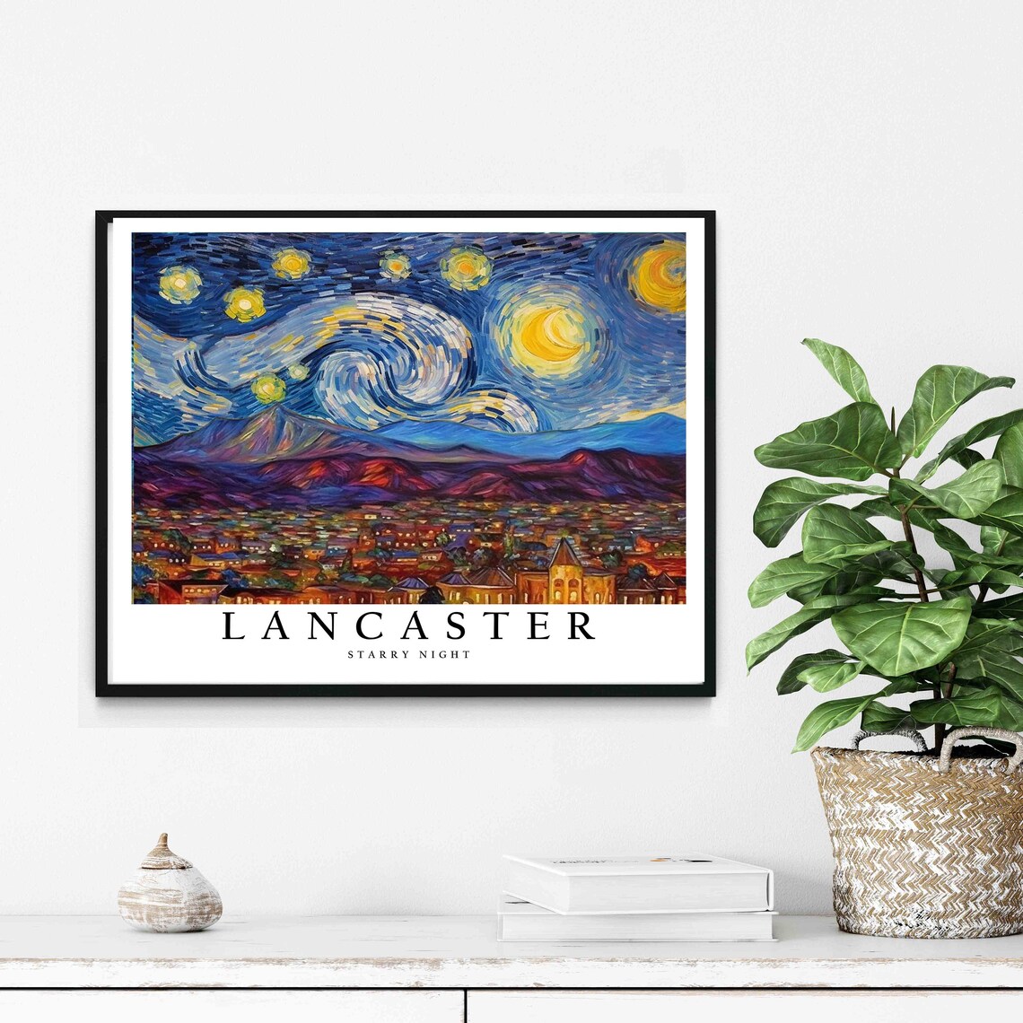 Lancaster Starry Night City Lights Mountain Horizon View Poster - Image 2