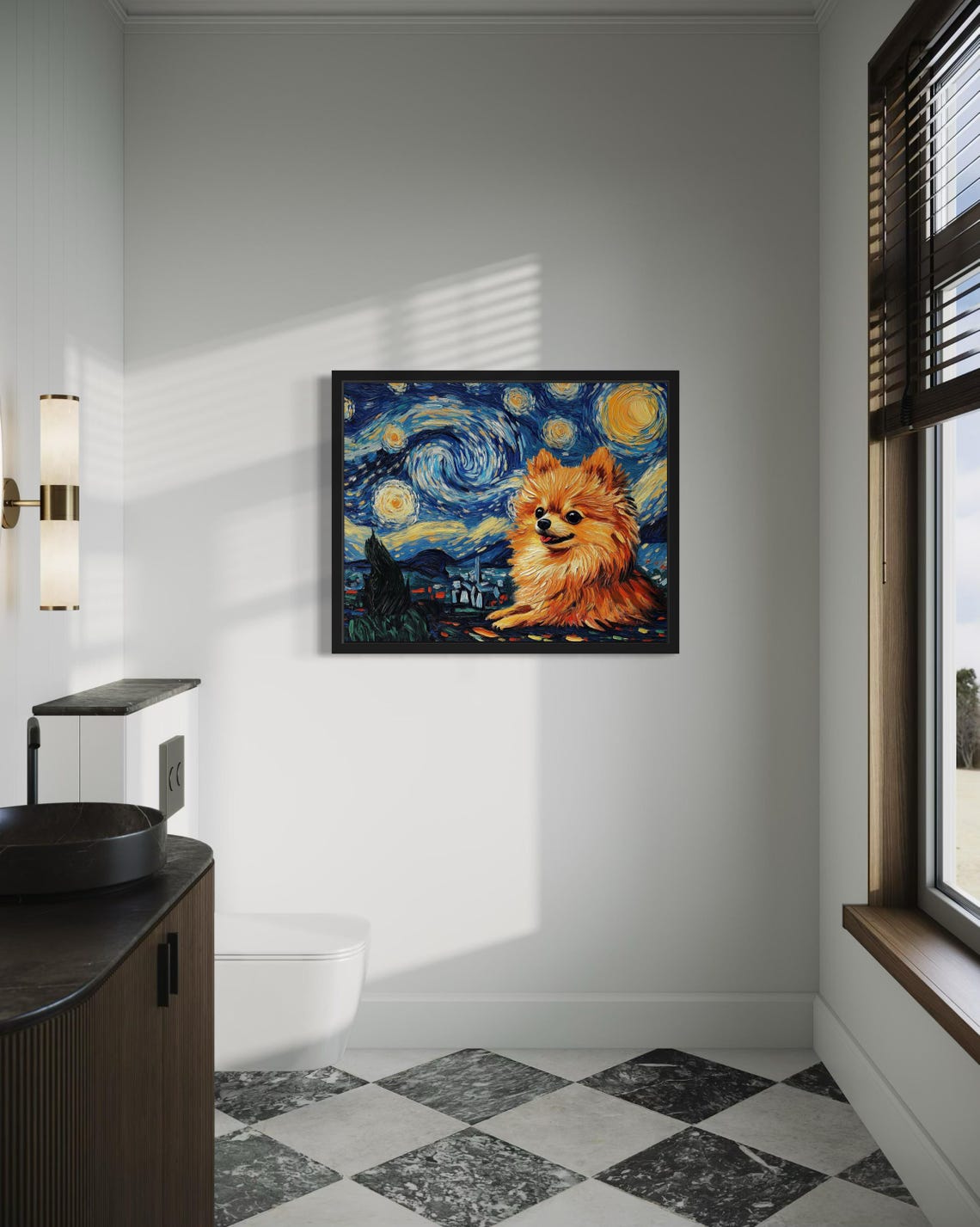 Fluffy Pomeranian Dog in Van Gogh Swirling Starry Night Poster - Image 3