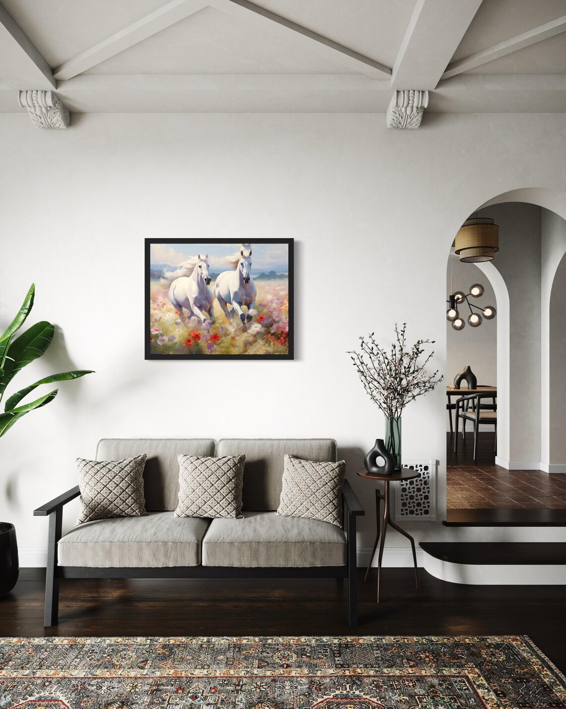 Two White Horses Abstract Art Print - Image 2