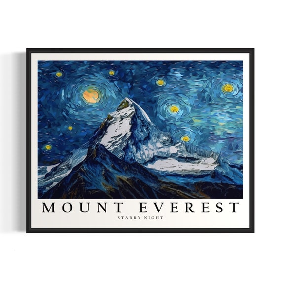 Mount Everest Starry Night Art Print Van Gogh Mount Everest Poster Wall Art Original Mount Everest Painting Decor