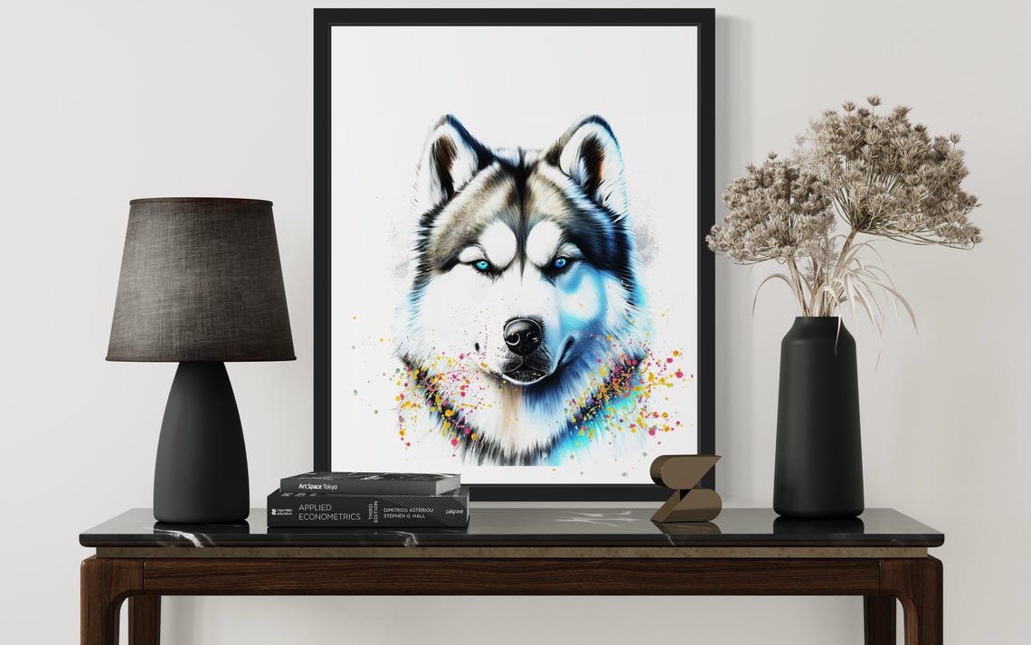 Alaskan Malamute Blue Eyes Watercolor Portrait Splash Art Poster - Image 3