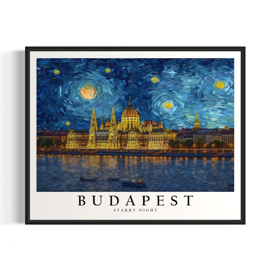 Budapest Parliament Building Van Gogh Starry Night River Poster