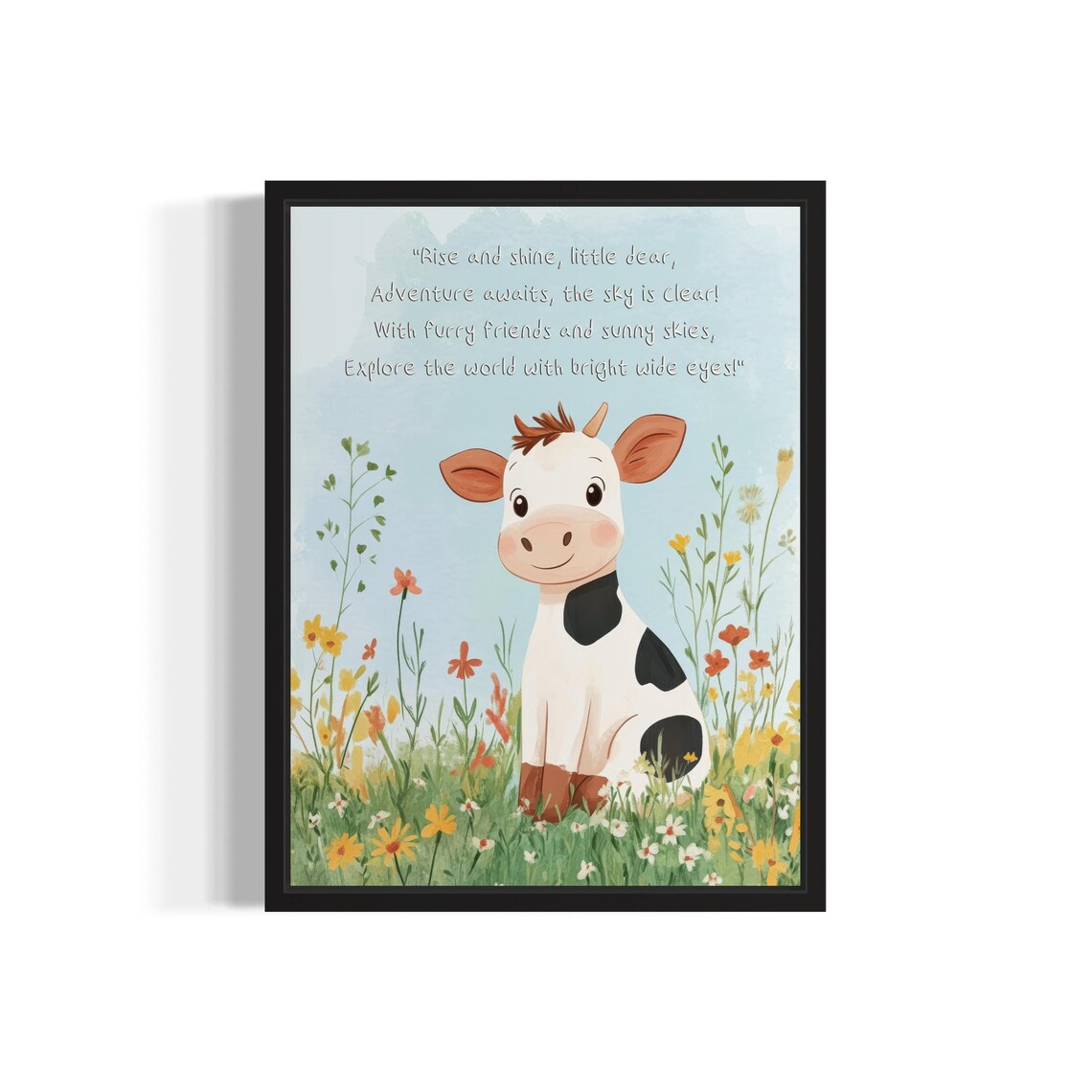 Smiling Cow Nursery Poem Rise and Shine Kids Room Wall Poster