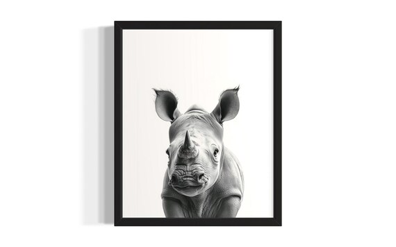 Cute Tiny Baby Rhino Black And White Minimalist Portrait Poster