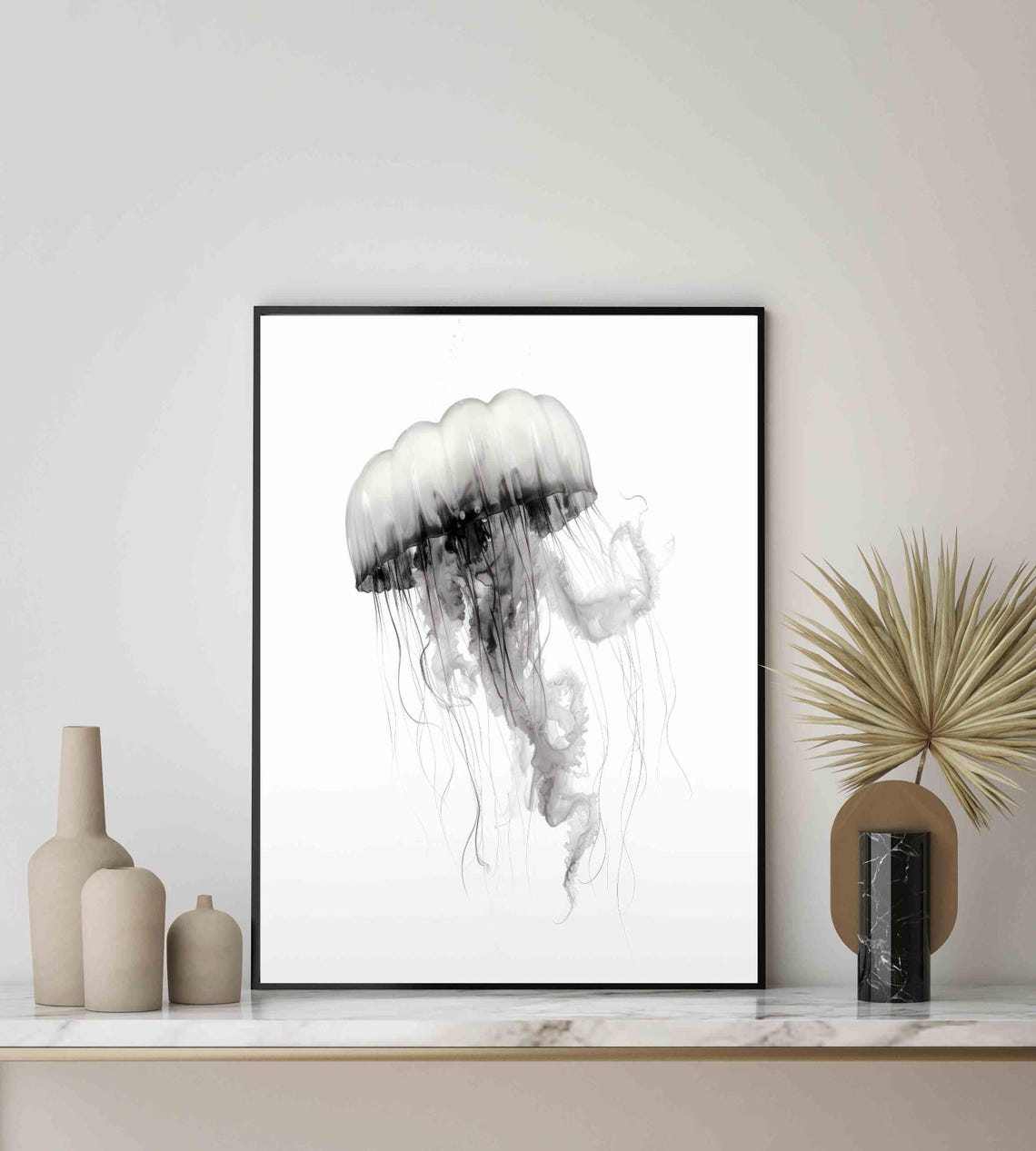 Jellyfish Black And White Animal Art Print Wall Art Poster Original Paint Artwork Artwork Decor - Image 2