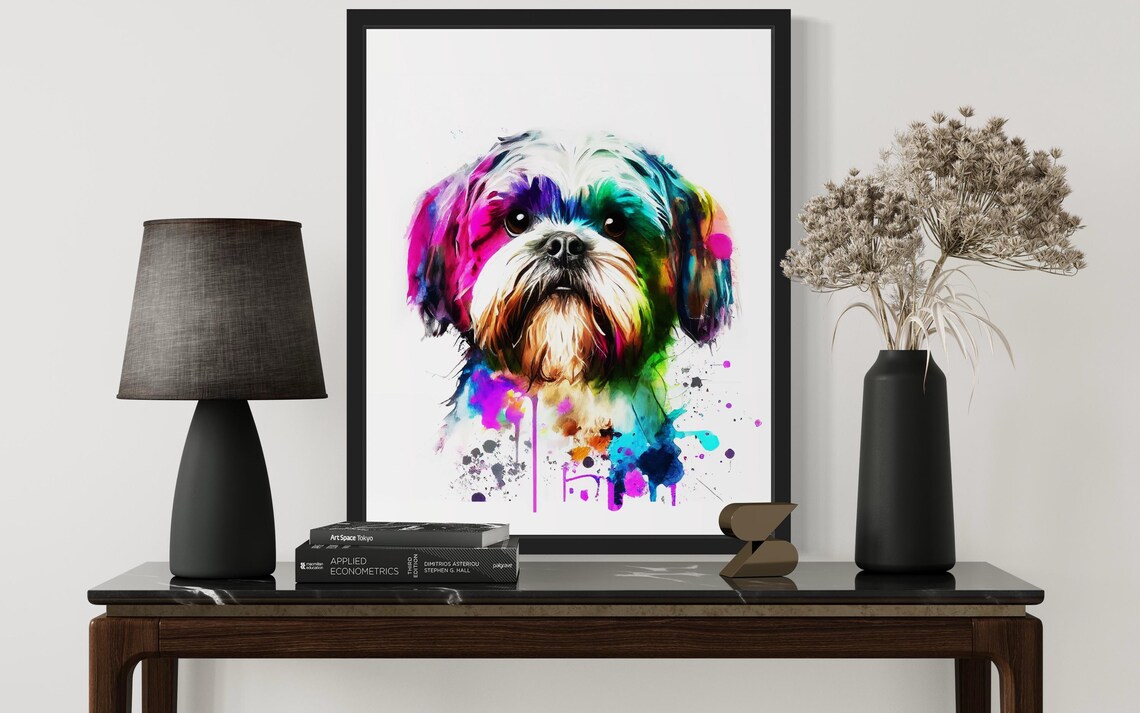Shih Tzu Rainbow Watercolor Portrait Small Fluffy Dog Art Poster - Image 3