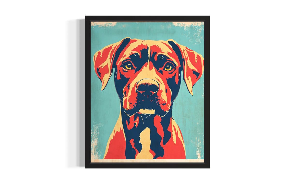 Boxer Dog Portrait Teal and Red Vintage Pop Art Pet Lover Poster