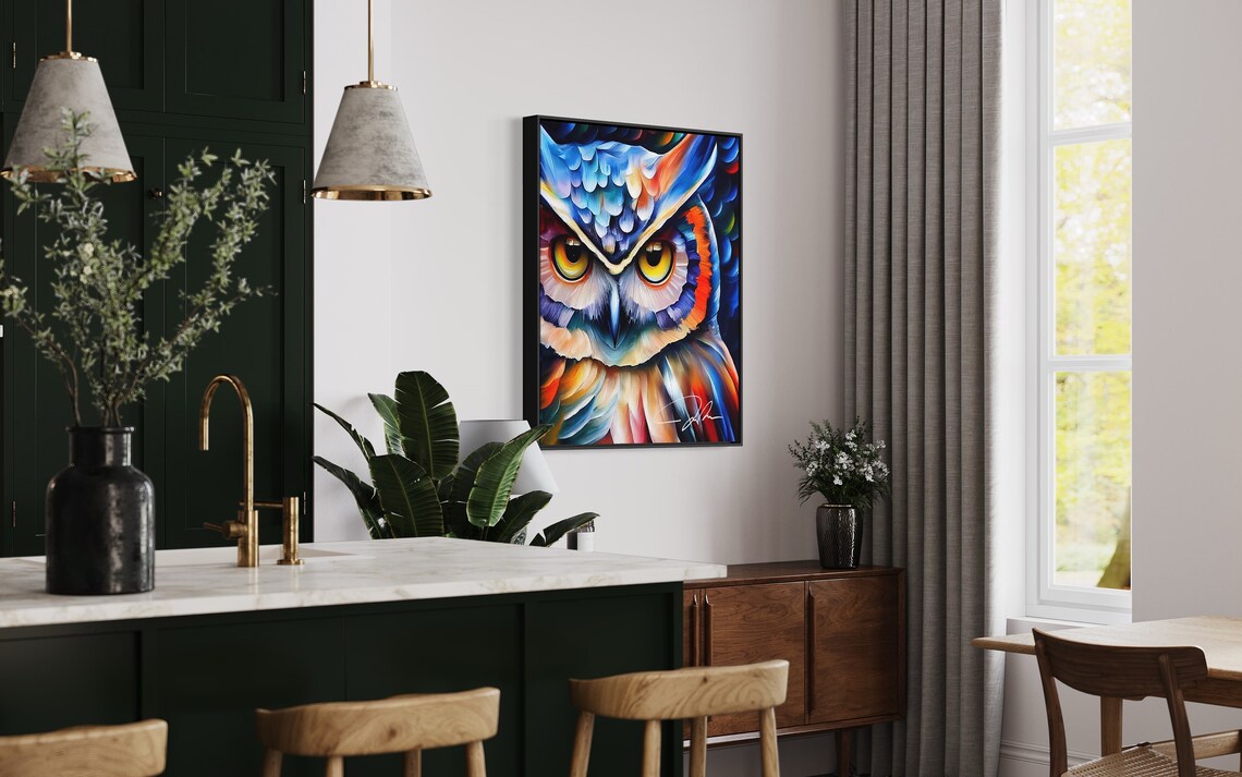 Colorful Owl Close-Up Portrait Vivid Modern Bird Wildlife Art Poster - Image 4