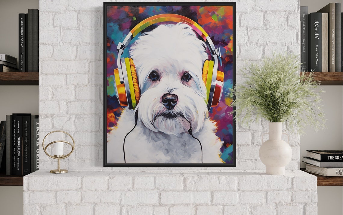 Maltese Dog Wearing Rainbow Headphones Splatter Pop Art Poster - Image 4