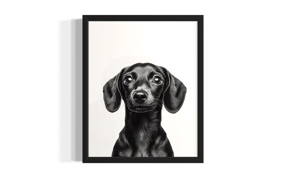 Dachshund Puppy Black And White Studio Portrait Dog Lover Poster