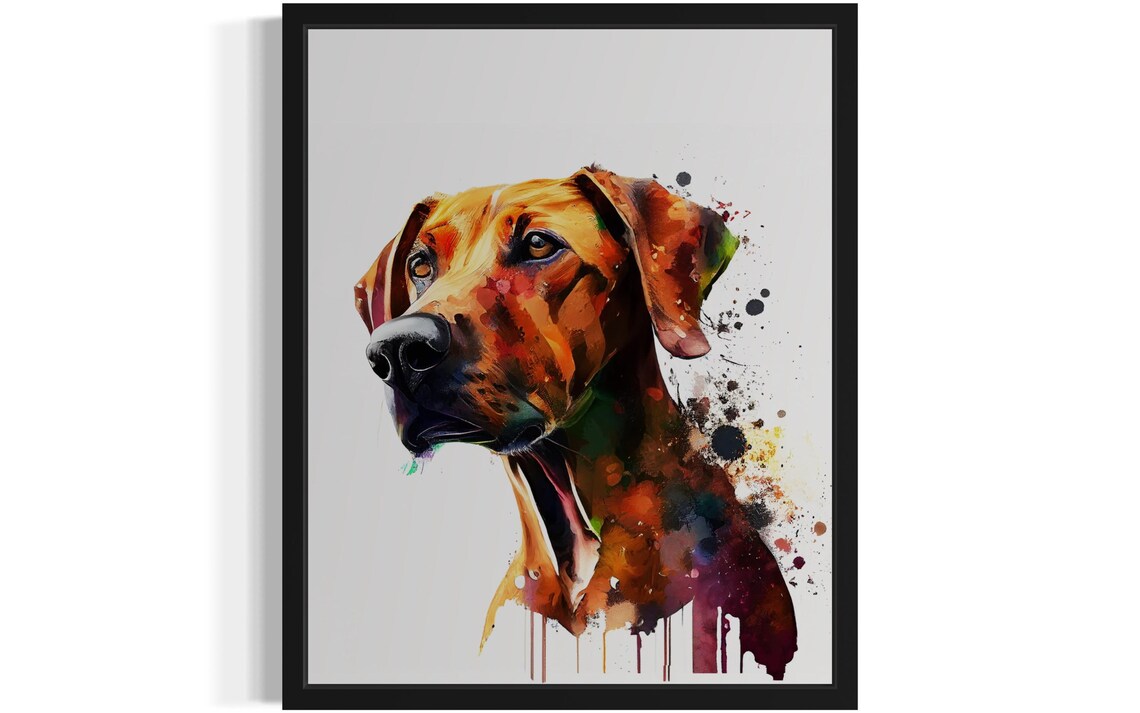 Rhodesian Ridgeback Profile Amber Watercolor Splash Portrait Poster