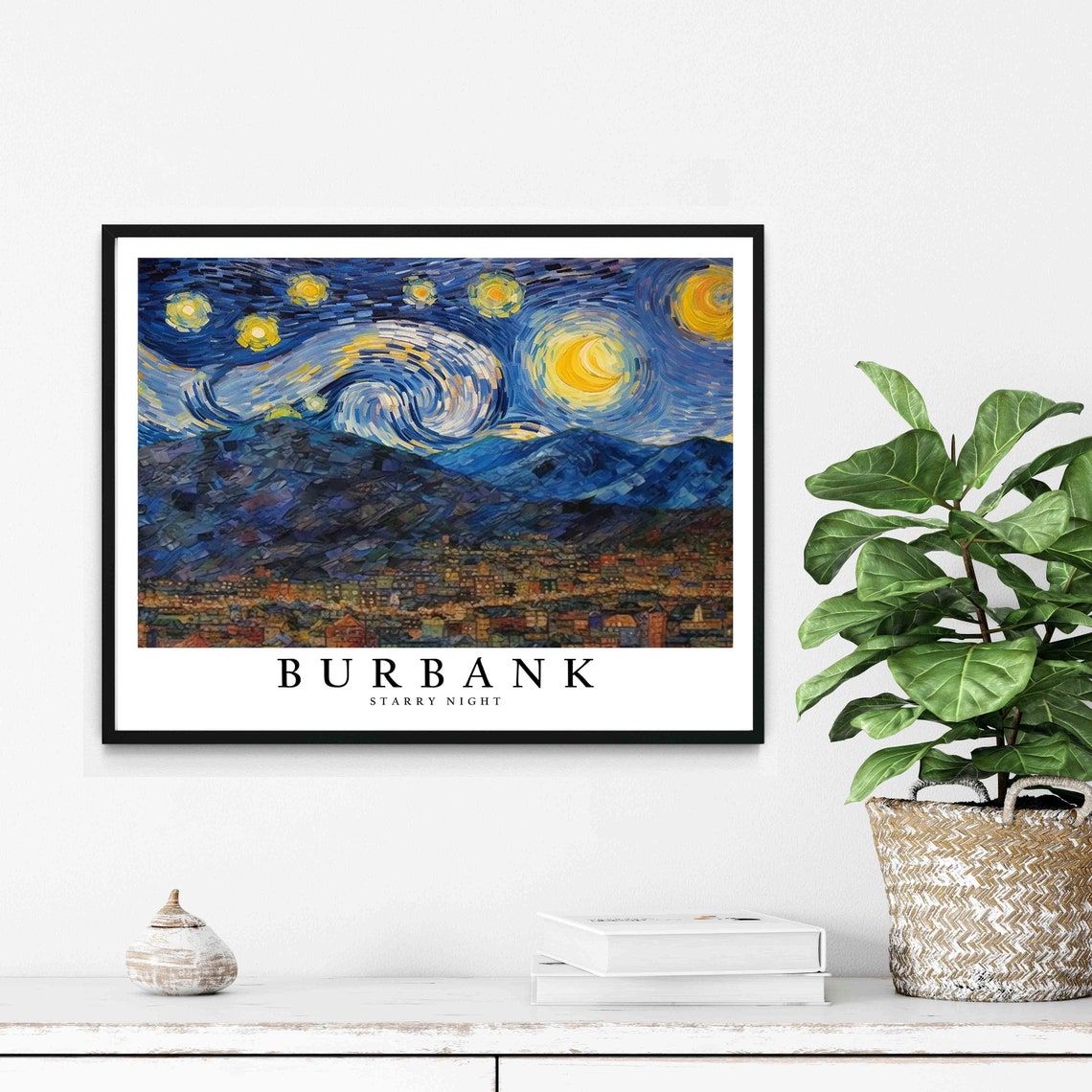 Burbank Starry Night City Lights Dark Mountain Ridge Night Poster - Image 2