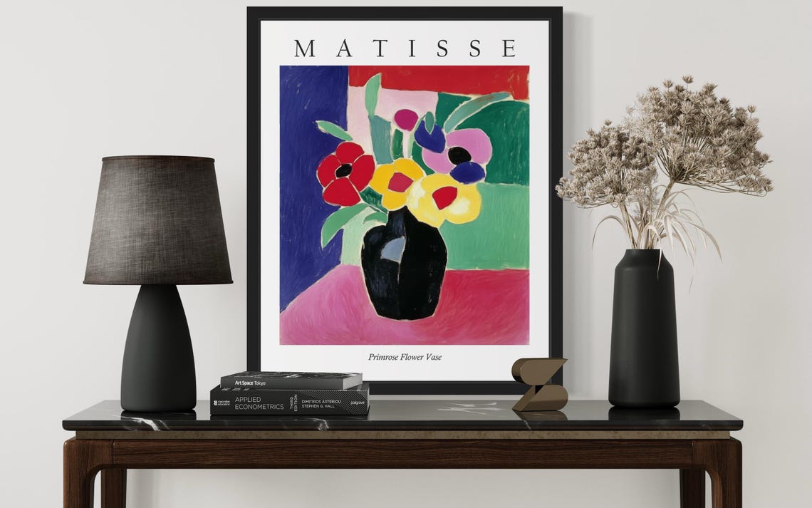 Primrose Flower Vase on Pink Table in Matisse Style Art Poster - Image 3