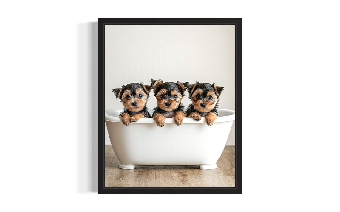 Three Yorkshire Terrier Puppies in Bathtub Funny Dog Photo Poster
