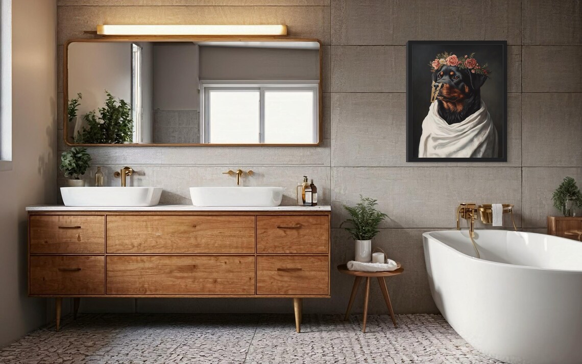 Rottweiler Flower Crown Clothespin Funny Restroom Art Poster - Image 4
