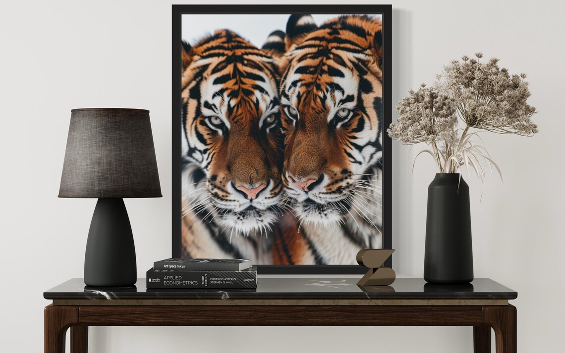 Two Tigers Nuzzling Close-Up Wildlife Photography Art Poster - Image 2