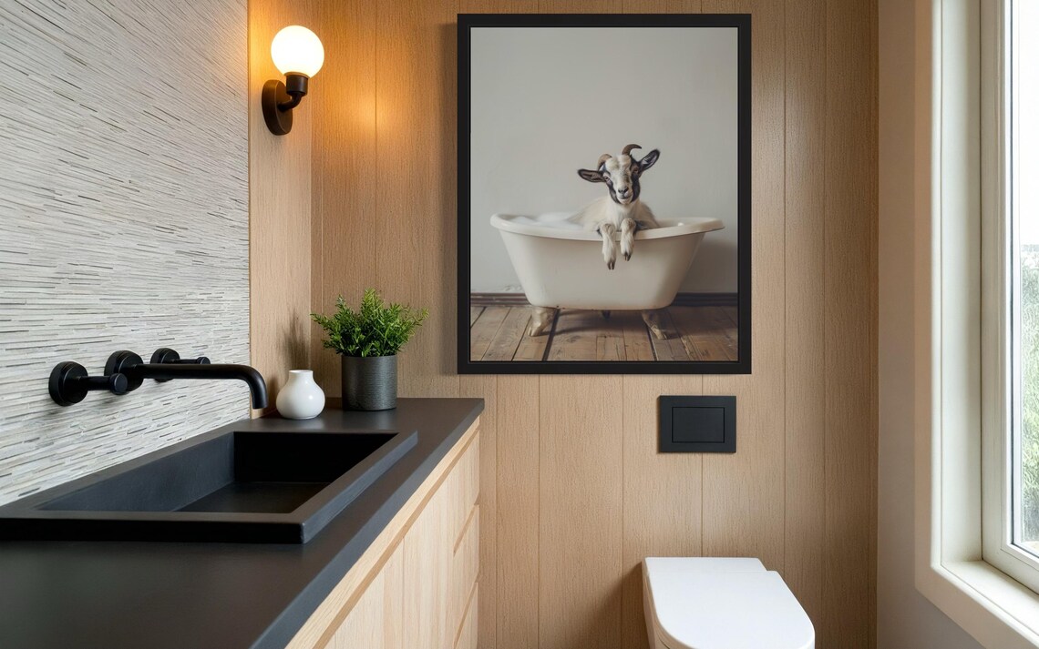 Baby Goat Bubble Bath Clawfoot Tub Funny Bathroom Art Poster - Image 2