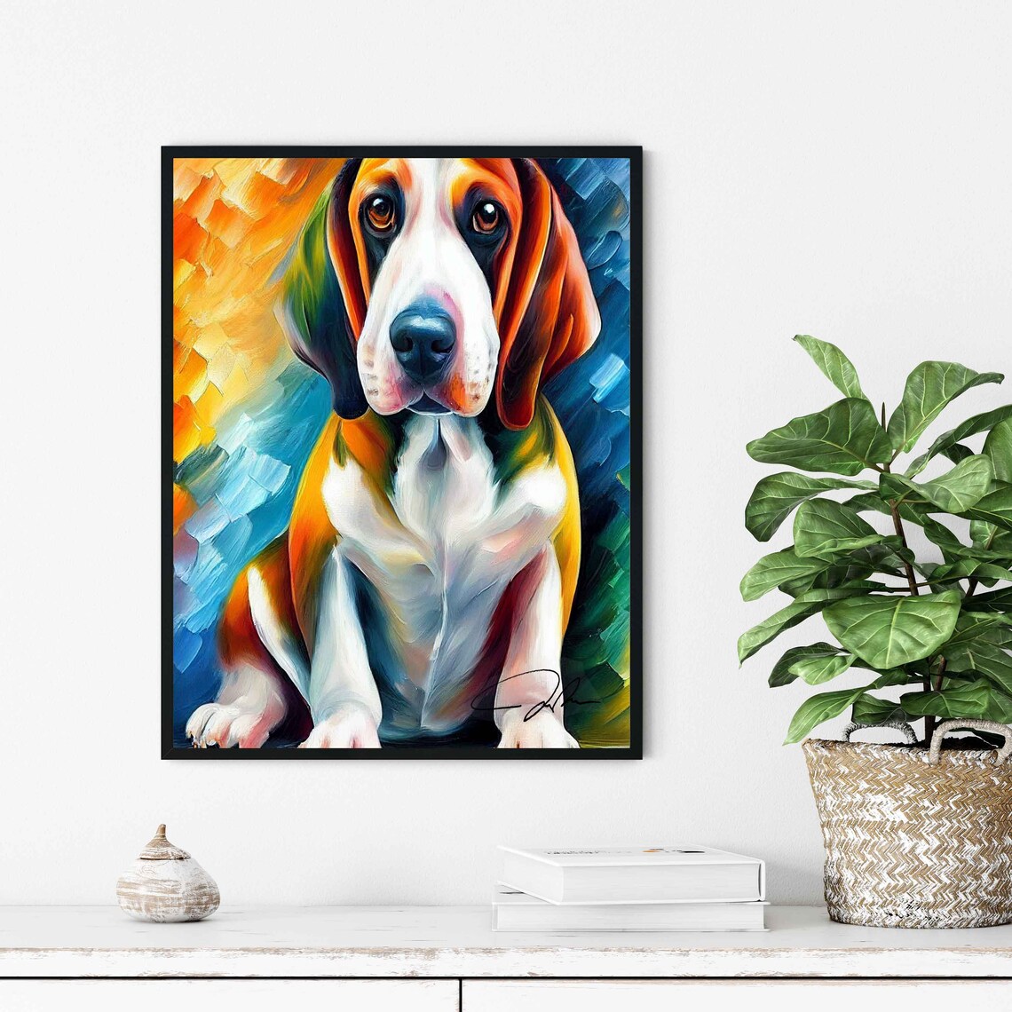 Basset Hound Puppy Colorful Abstract Oil Portrait Art Poster - Image 3