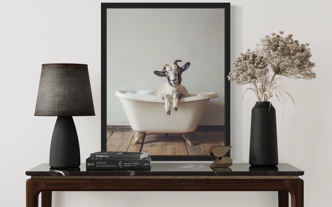Baby Goat Bubble Bath Clawfoot Tub Funny Bathroom Art Poster - Image 3