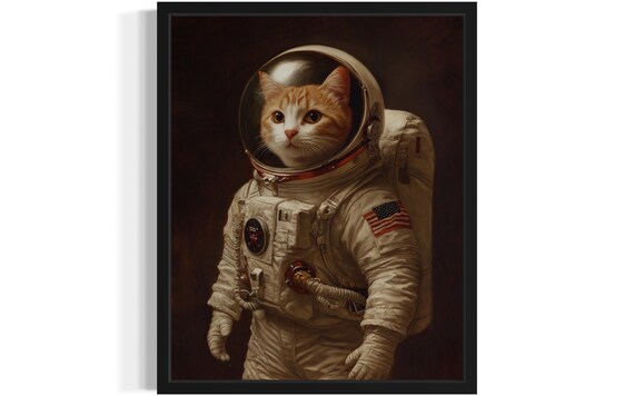 Astronaut Portrait Cat, Original Paint Artwork