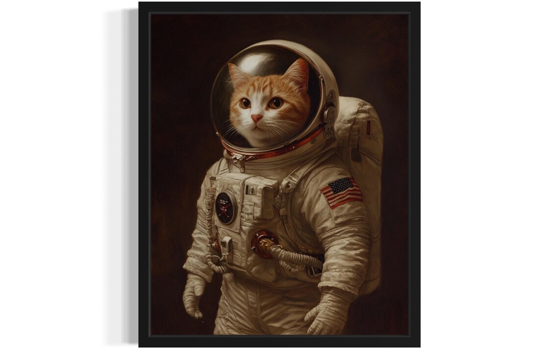 Astronaut Portrait Cat, Original Paint Artwork