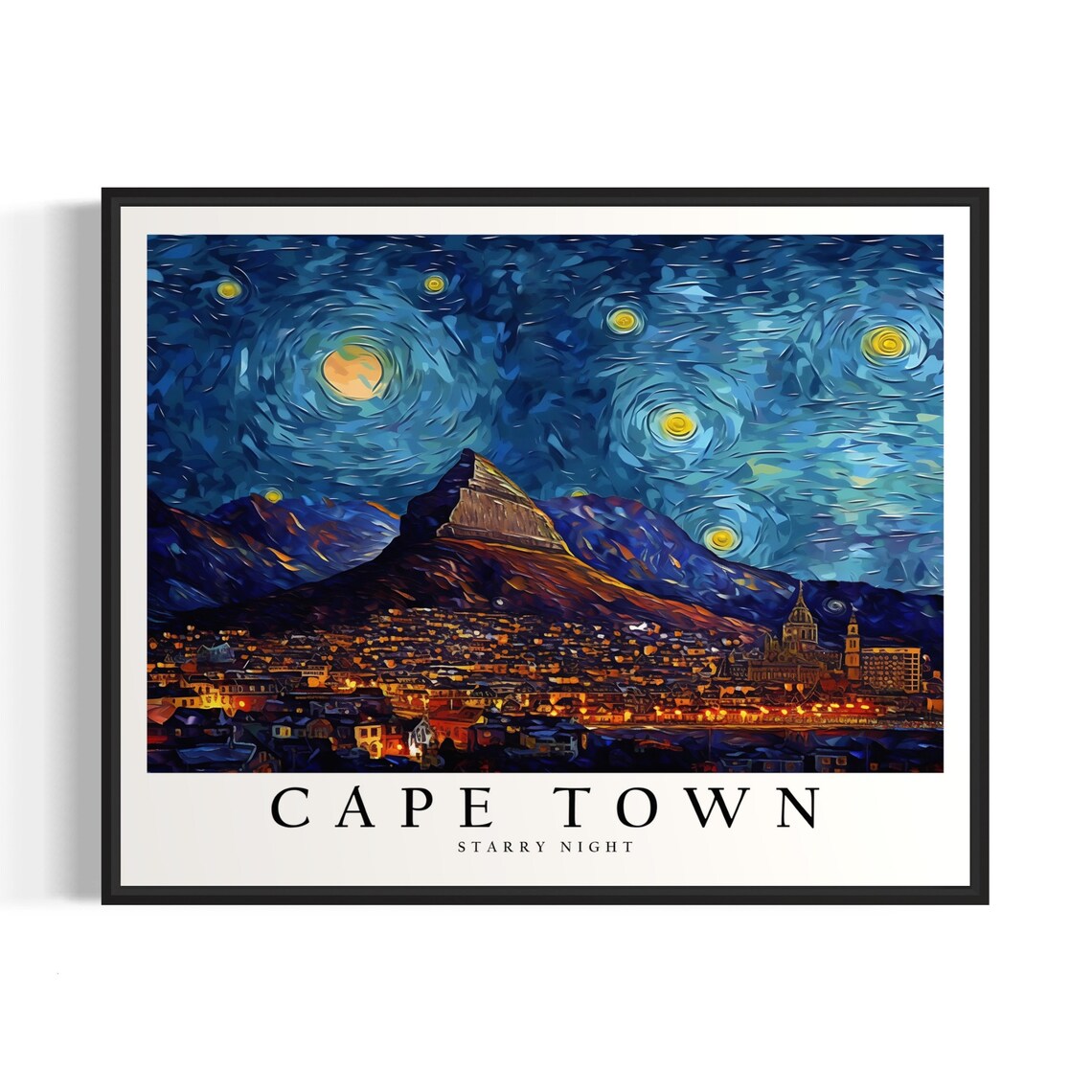 Cape Town Starry Night Table Mountain City Lights Night Art Poster