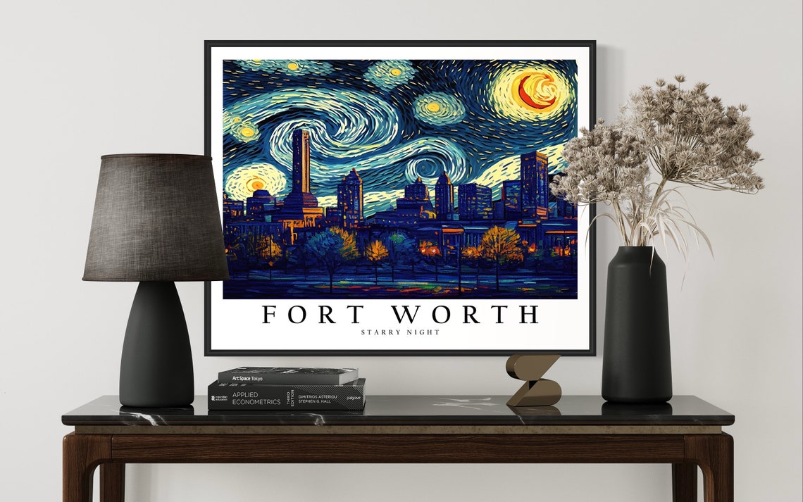 Fort Worth Skyline Van Gogh Starry Night Texas Cityscape Poster - Image 2