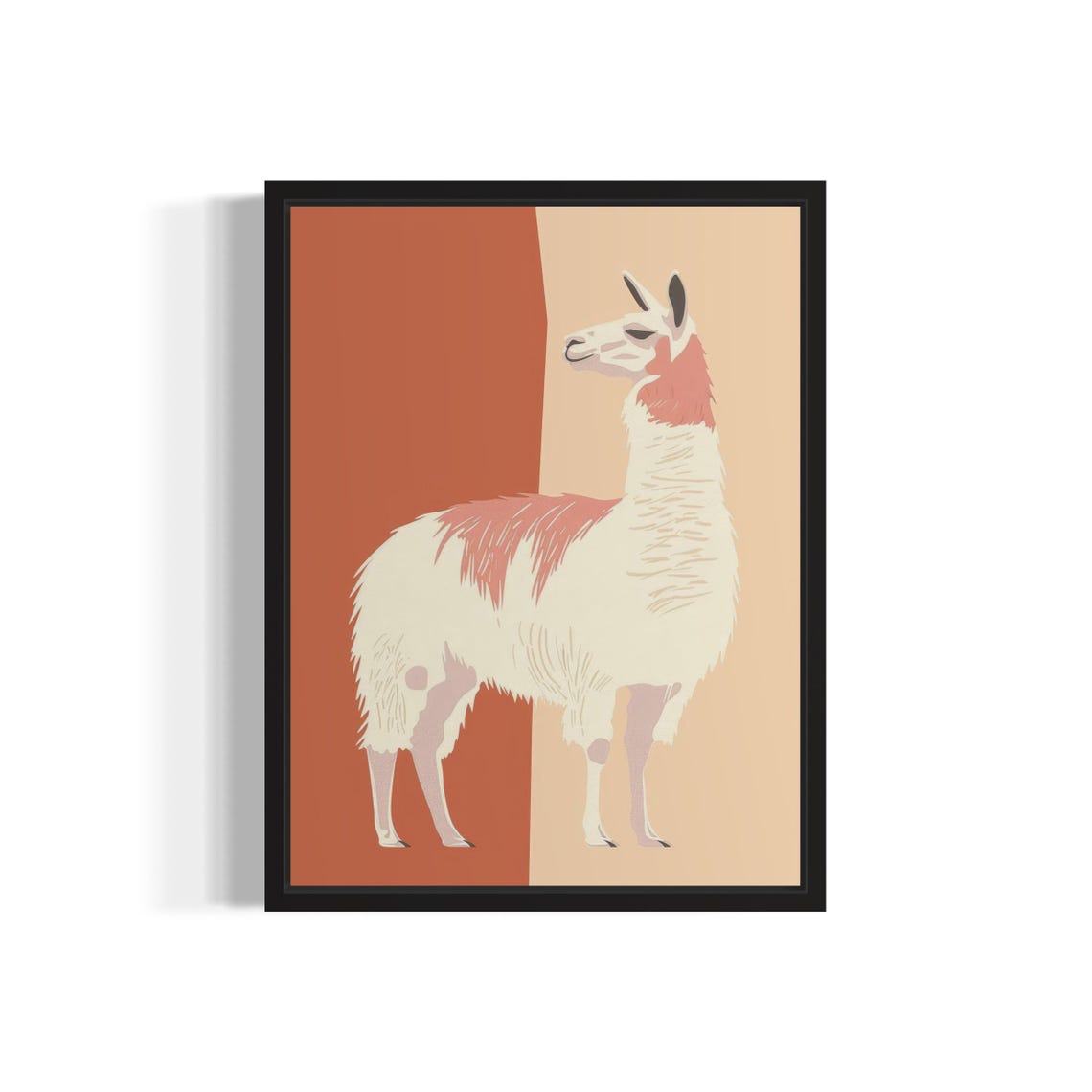 Llama Standing Full Body Terracotta Split Background Modern Poster