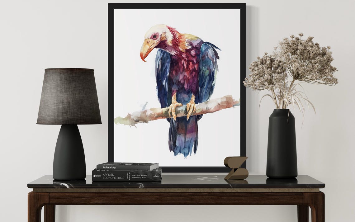 Condor Raptor Perched on a Branch Moody Watercolor Bird Poster - Image 2