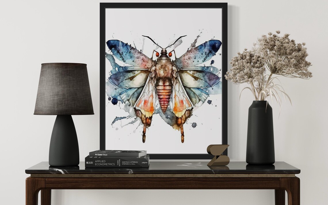Colorful Watercolor Moth With Blue And Pink Wings Insect Art Poster - Image 2