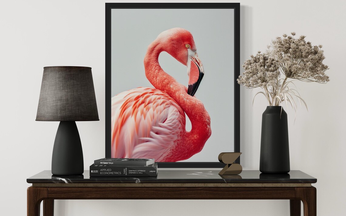 Elegant Pink Flamingo Neck Curve Minimalist Wildlife Photo Poster - Image 2