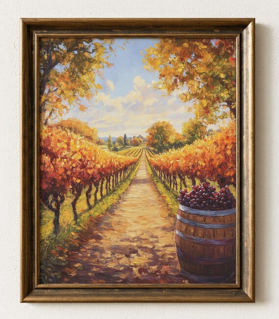 Autumn Vineyard Landscape, Rustic Harvest Decor