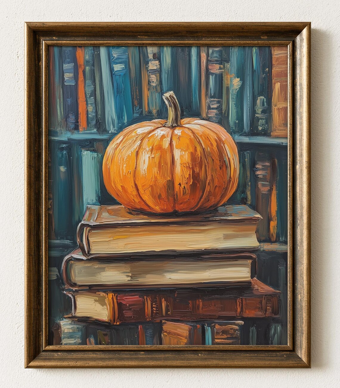 Vintage Pumpkin On Books, Cozy Autumn Library