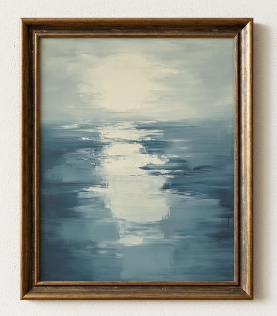 Blue Abstract Water Reflection Art Print Calming Home Decor 935