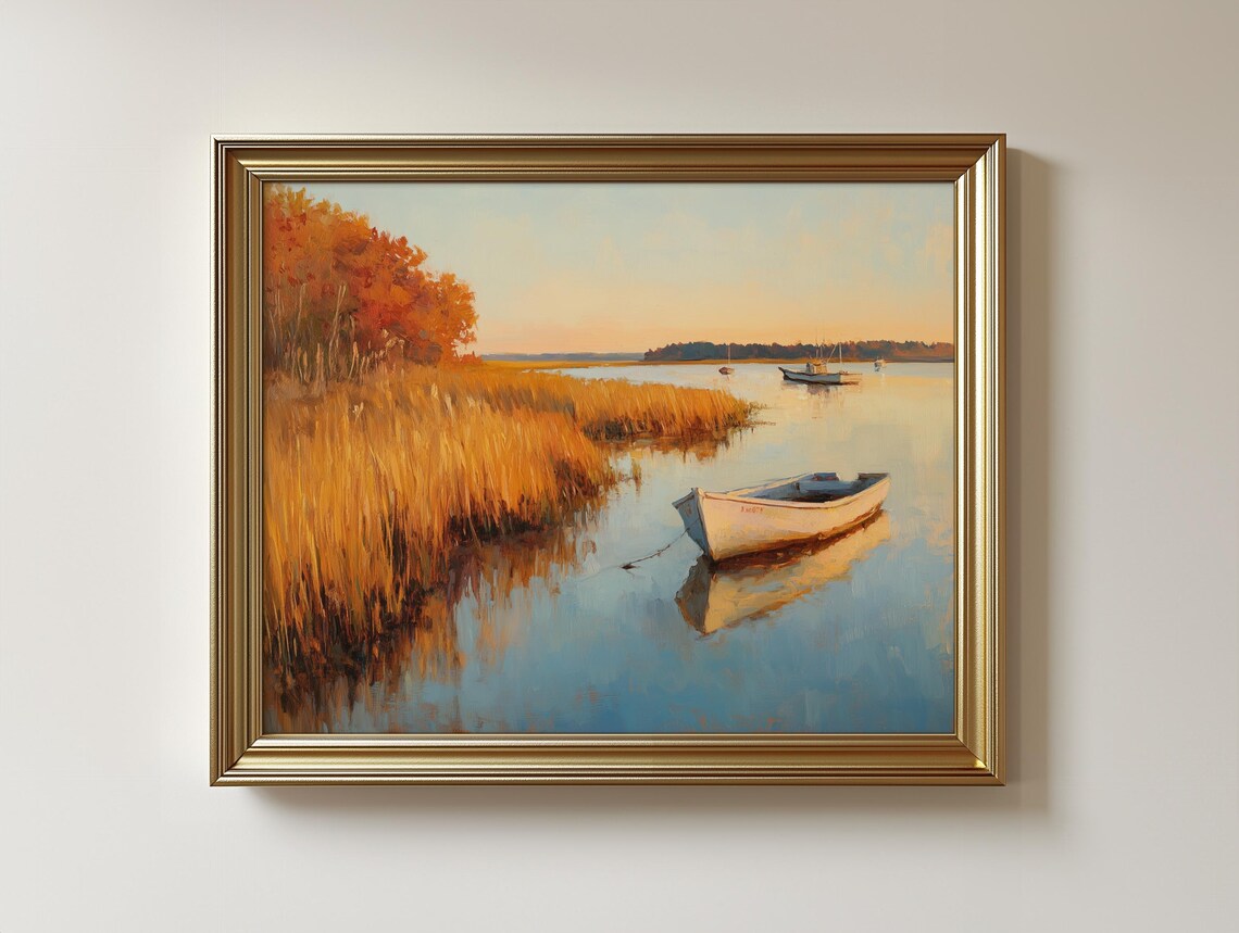 Chesapeake Bay Autumn Sunrise, Vintage Coastal Landscape