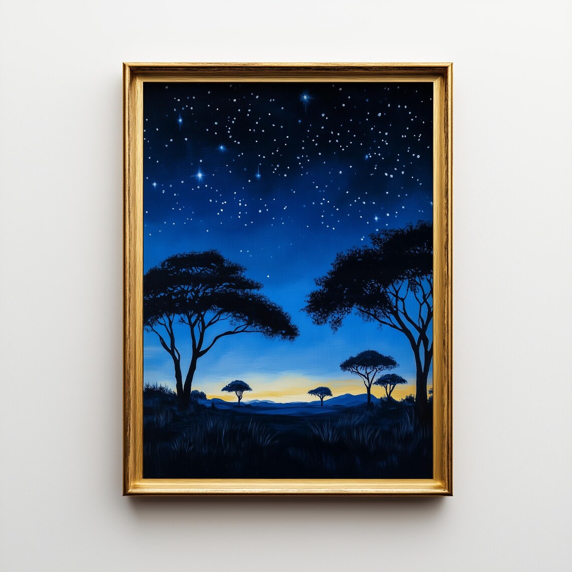 African Savanna Sunset, Starry Night Acacia Landscape