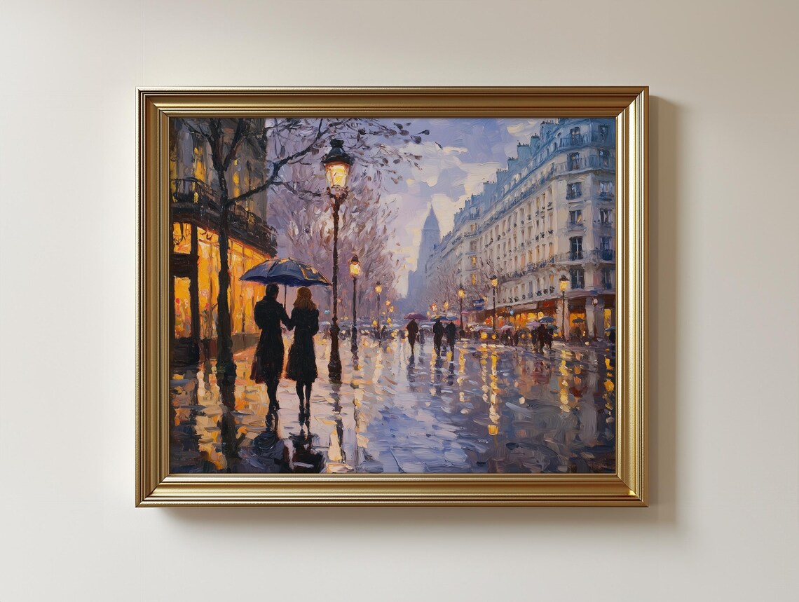 Rainy Paris Boulevard, Vintage Autumn Cityscape