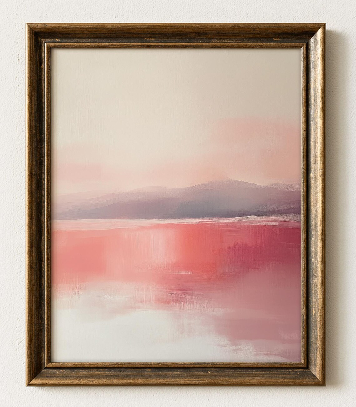 Abstract Sunset Lake Landscape, Serene Mauve Decor