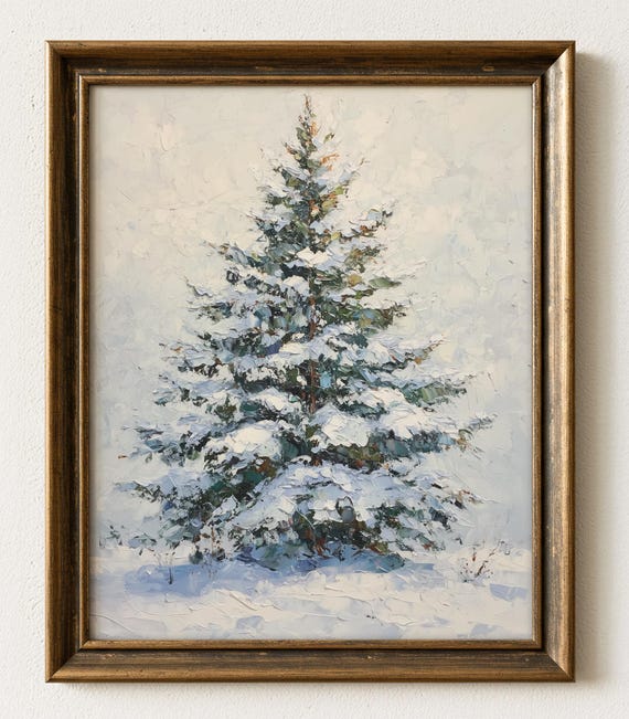 Winter Balsam Fir Tree Painting Vintage Christmas Wall Art 883