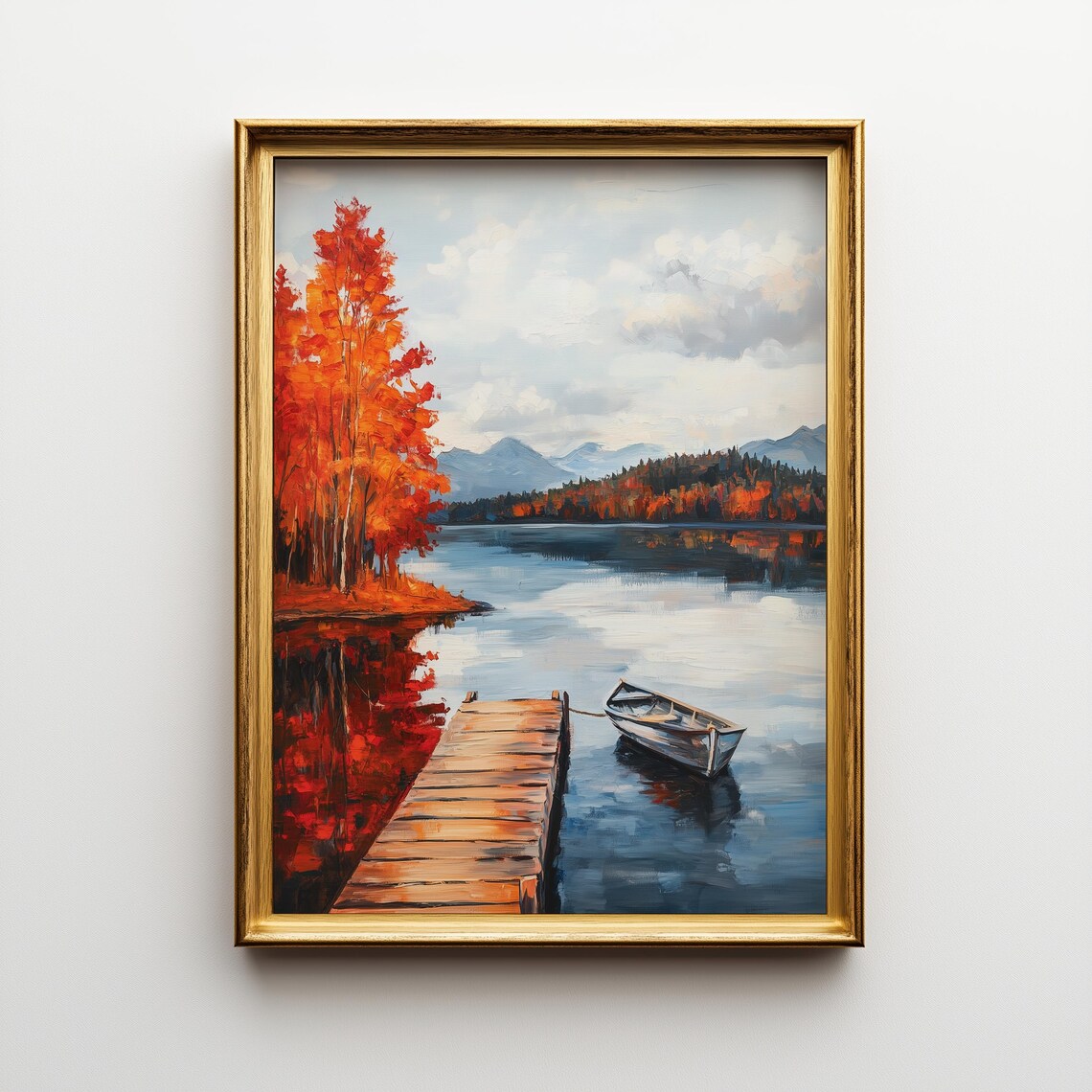 Autumn Lake Landscape, Rustic Dock Scene