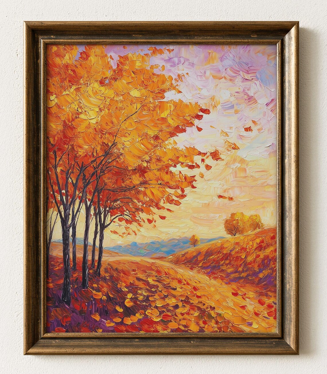 Autumn Landscape Oil Painting Golden Trees Country Path Art 569