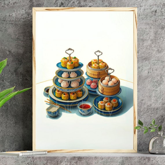 Dim Sum High Tea Modern Pop Art Print Wall Vertical Poster Yum Cha Dumplings Home Kitchen Decor Painting Style