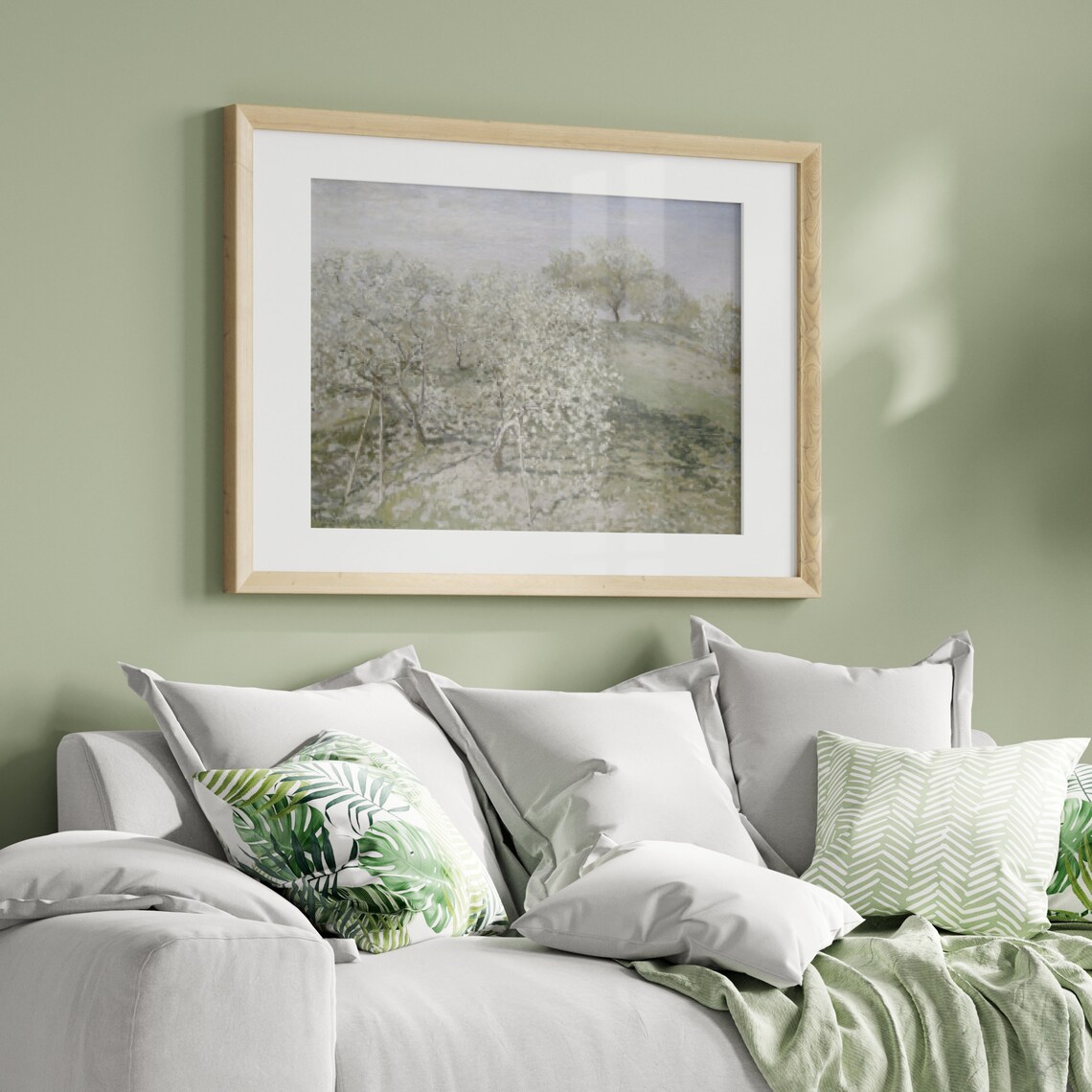 Blossoming Orchard Trees in Spring Panoramic Vintage Impressionist Landscape Print - Image 2