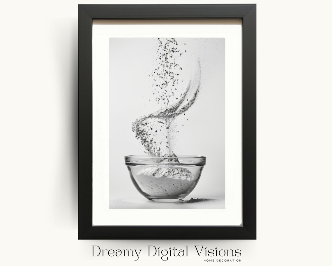 Bowl of Flour Kitchen Wall Art Print, Black And White
