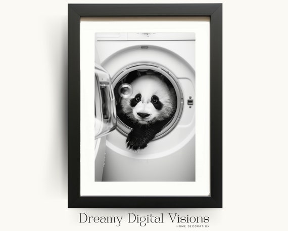 Adorable Panda Laundry Room Art Print, Funny Poster