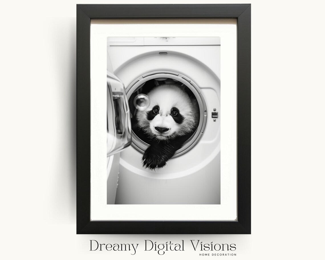 Adorable Panda Laundry Room Art Print, Funny Poster
