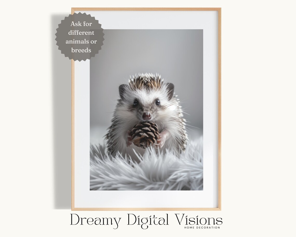 Baby Hedgehog Nursery Art Woodland Animal Wall Poster Cute Pinecone