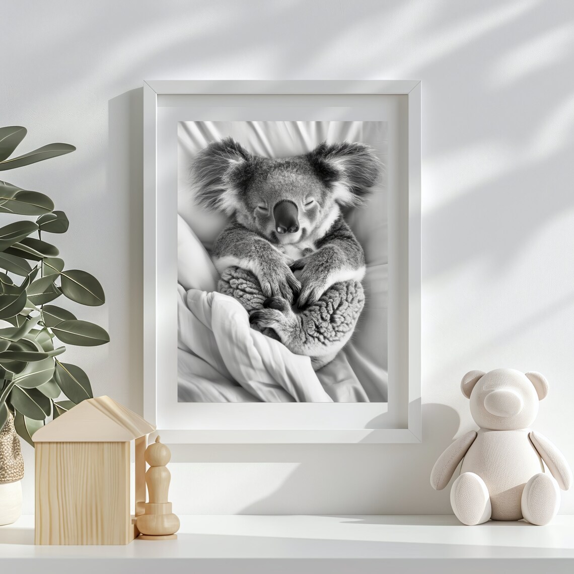 Sleeping Koala Nursery Poster Black And White Cute Baby Animal Room Decor - Image 2